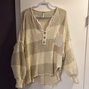 Free people Oversized Distressed Knit Pullover Sweater in Cream